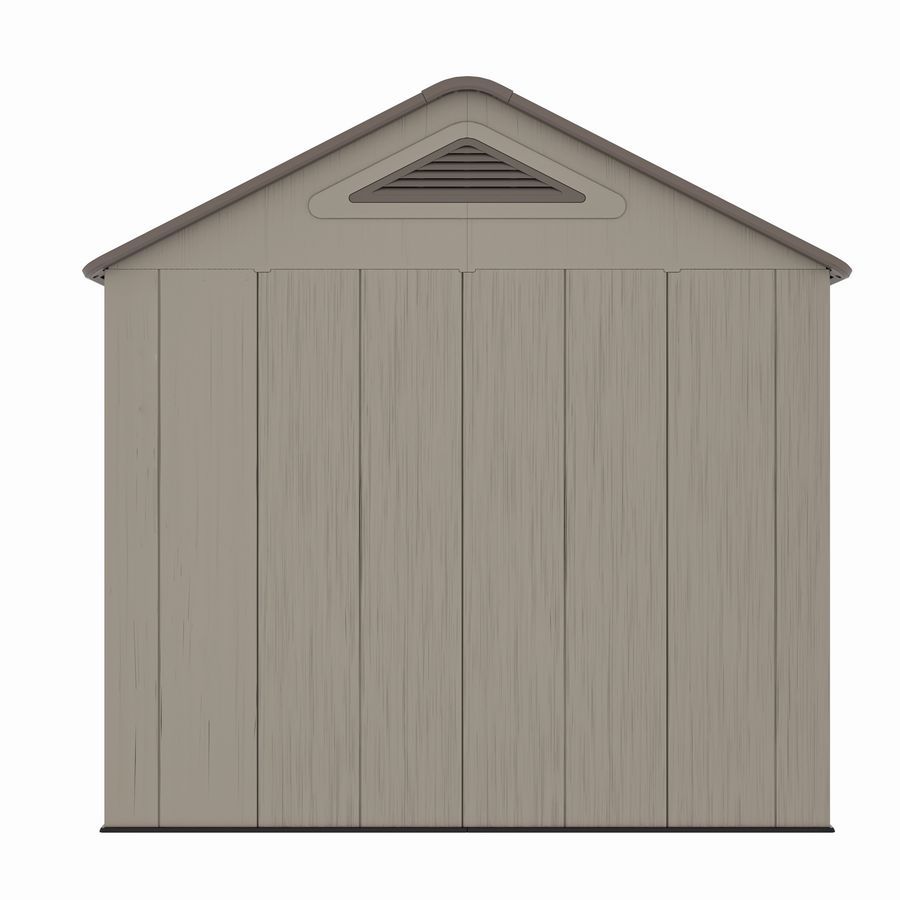 Casuta / magazie de gradina din polietilena HDPE Mesterino PLATO-D, usi si acoperis maro, pereti gri antracit, 250x378x242 cm, cu podea din plastic HDPE, cinci carlige si doua polite CADOU