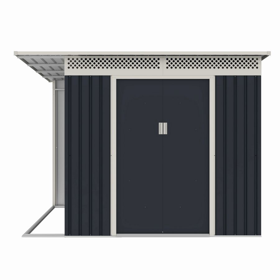 Casuta / magazie de gradina metalica MESTERINO Chester-C, gri/bej, 257x269x187 cm, cu usi culisante, baza metalica CADOU