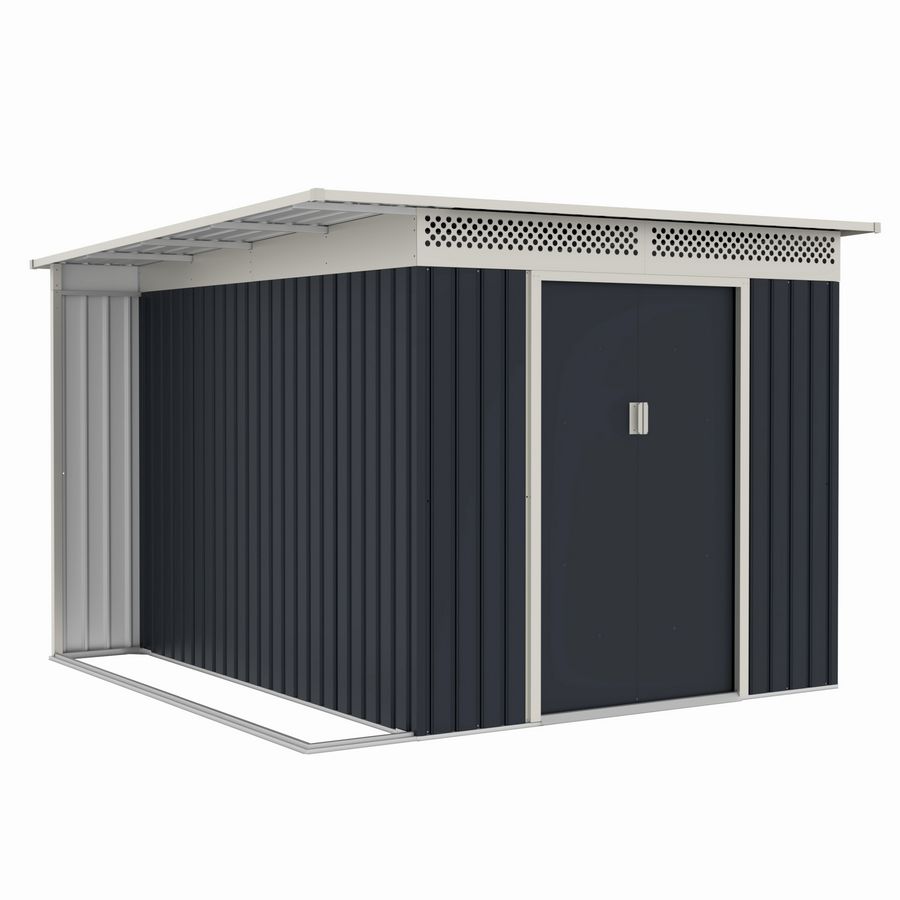 Casuta / magazie de gradina metalica MESTERINO Chester-C, gri/bej, 257x269x187 cm, cu usi culisante, baza metalica CADOU