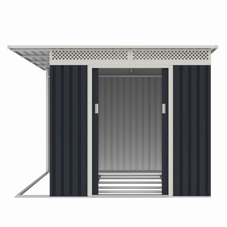 Casuta / magazie de gradina metalica MESTERINO Chester-C, gri/bej, 257x269x187 cm, cu usi culisante, baza metalica CADOU