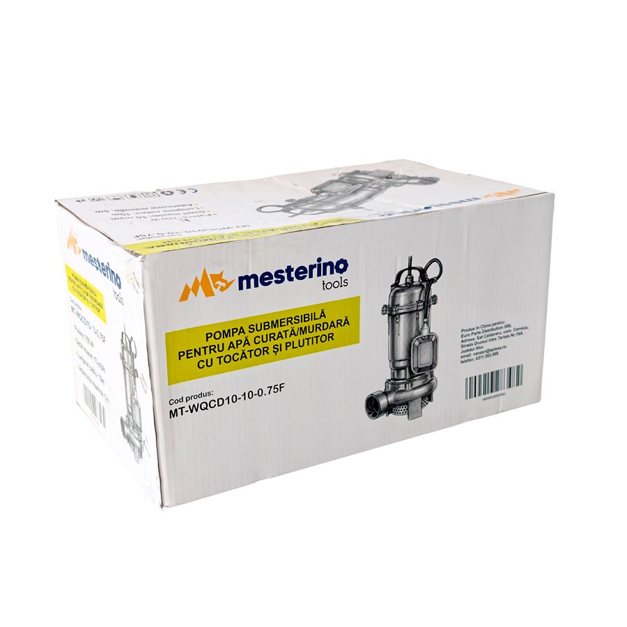 Pompa submersibila pentru apa curata/murdara cu tocator si plutitor MESTERINO TOOLS MT-WQCD10-10-0.75F, 750W, debit maxim 10 m3/h, adancime maxima 5 m, cablu 10 m
