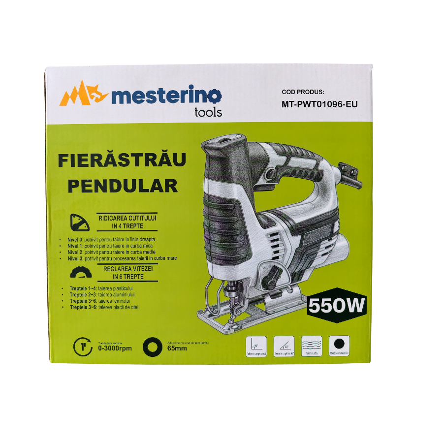 Fierastrau pendular MESTERINO TOOLS MT-PWT01096-EU, 550 W, 3000 RPM, 6 viteze, 4 unghiuri de taiere