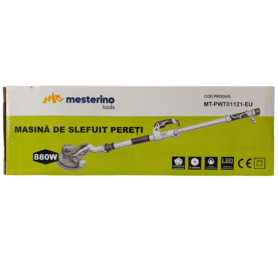 Masina de slefuit pereti tip girafa MESTERINO TOOLS MT-PWT01121-EU, 900 W, 2100 RPM, disc 225 mm, cu sac si aspiratie