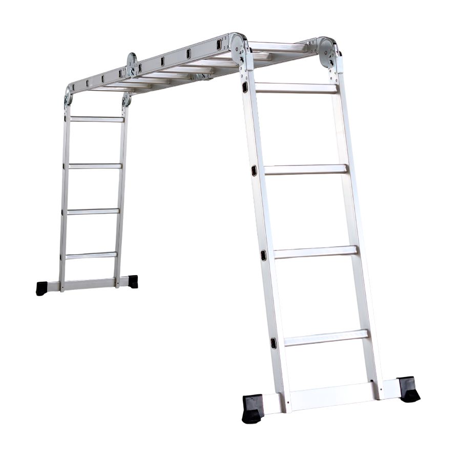 Scara multifunctionala din aluminiu cu balama 4X4 trepte MESTERINO TOOLS MTJL202-4X4, 4.67 metri, greutate maxima suportata 150 kg