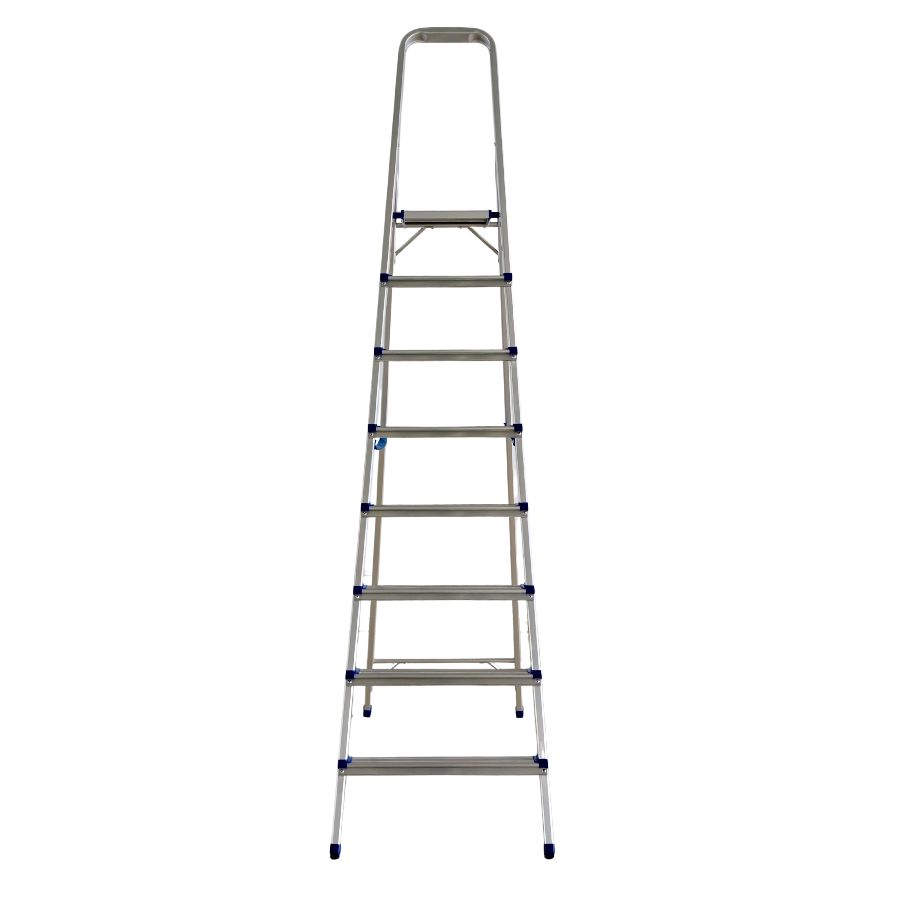 Scara pliabila din aluminiu cu platforma MESTERINO TOOLS MTJL-302-1x8, 8 trepte, 2.1 metri, greutate maxima suportata 150 kg