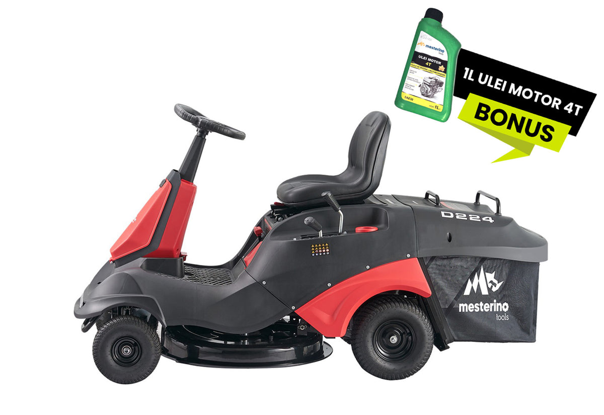 Tractoras pentru tuns gazon/iarba MESTERINO TOOLS MTBJXRM26P-D224, motor LONCIN 224 cmc, putere 7.5 cai, latime de taiere 660 mm, 5 nivele taiere, sac colector 150 litri