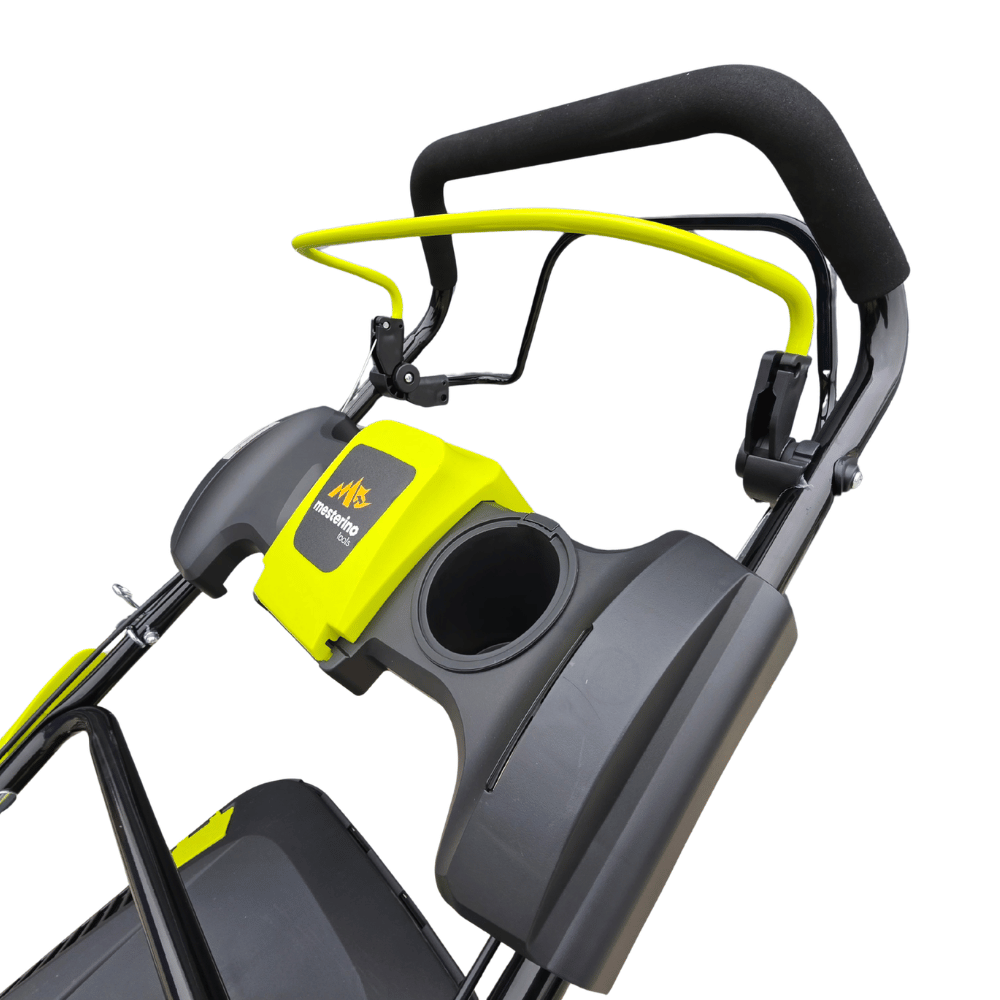 Masina autopropulsata pentru tuns iarba/gazon MESTERINO MTBJXPM46N-169, motor 4T 169 cmc, 4 CP, latime taiere 46 cm, 8 nivele de taiere, sac colector 60 litri, evacuare laterala si mulcire