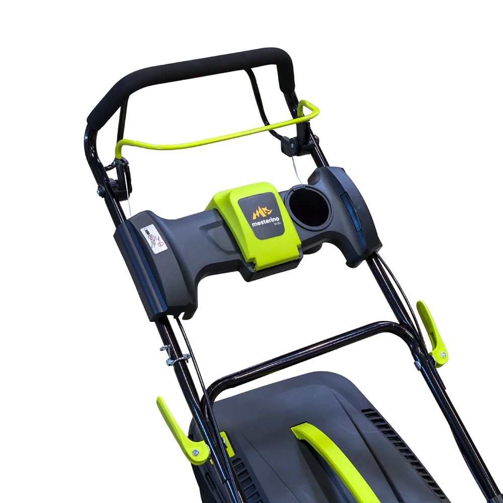 Masina autopropulsata pentru tuns gazonul Mesterino Tools MTBJXPM53N-196 cu motor QL200, 5CP, diametru taiere 533mm/21inch, 8 inaltimi de taiere, roti fata 8 inch, roti spate 11 inch sac colector 60l colectare, evacuare lateral si mulcire