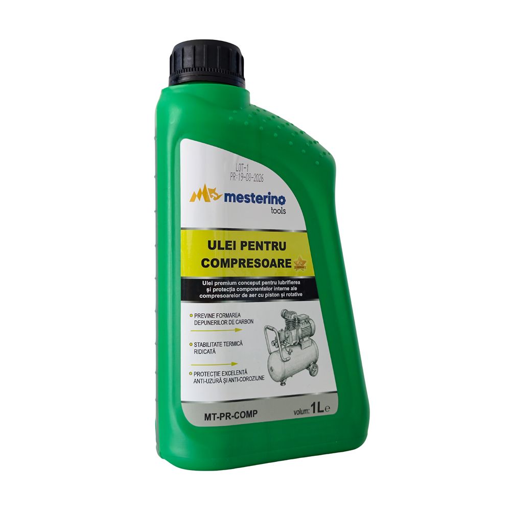 Ulei premium pentru compresoare cu piston sau palete rotative MESTERINO MT-PR-COMP, volum 1 litru