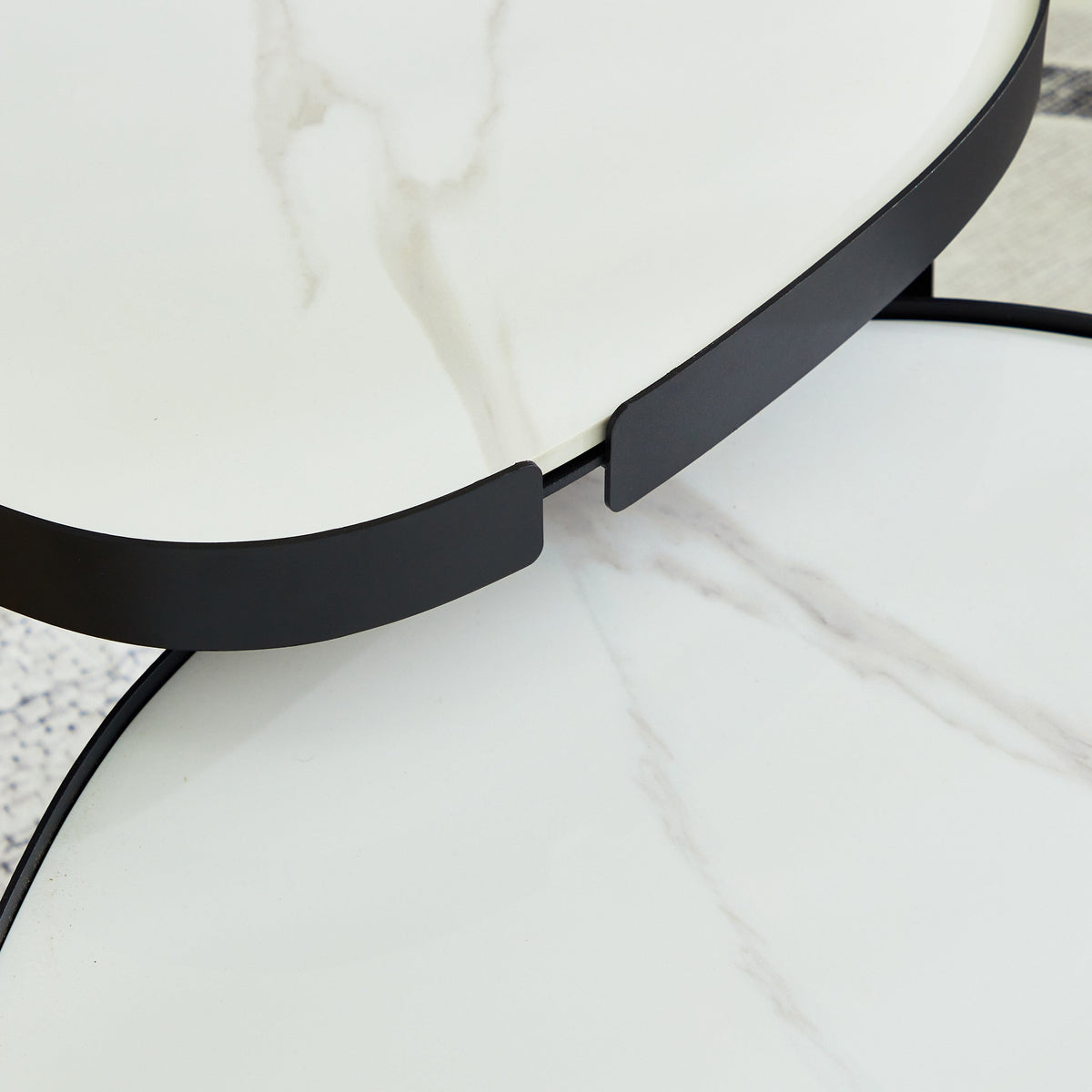 Set 2 Masute de Cafea Moderne din Piatra Sinterizata, Finisaj Lucios, Rezistente la Caldura si Pete, Design Elegant pentru Living
