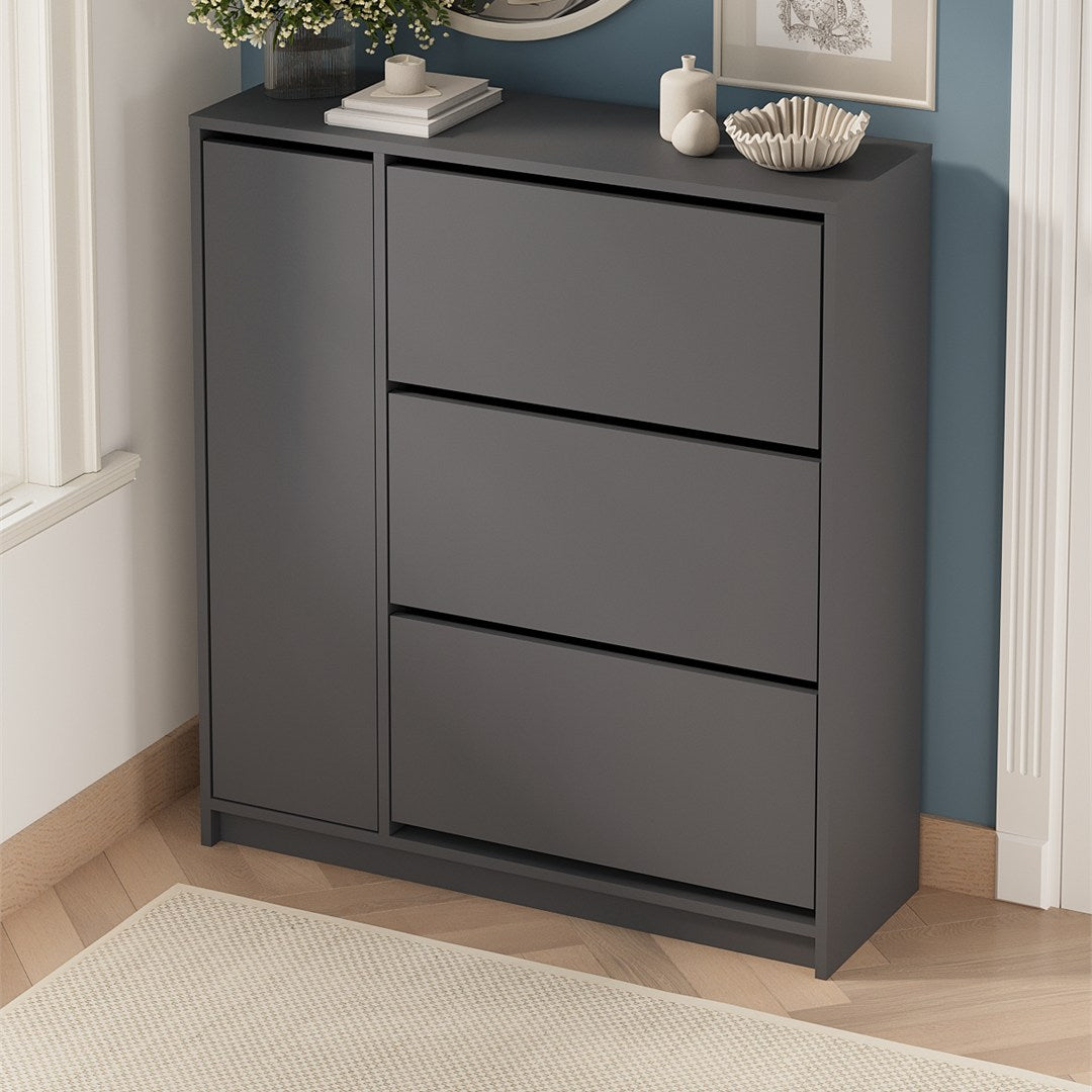 Pantofar Gizem cu usi basculante, dulap pantofi 90 x 100 cm capacitate 12-16 perechi, mobilier hol compact, PAL melaminat 18 mm clasa E1, mecanism flip-down pentru acces rapid, stil modern scandinav Antracit - detaliu 2
