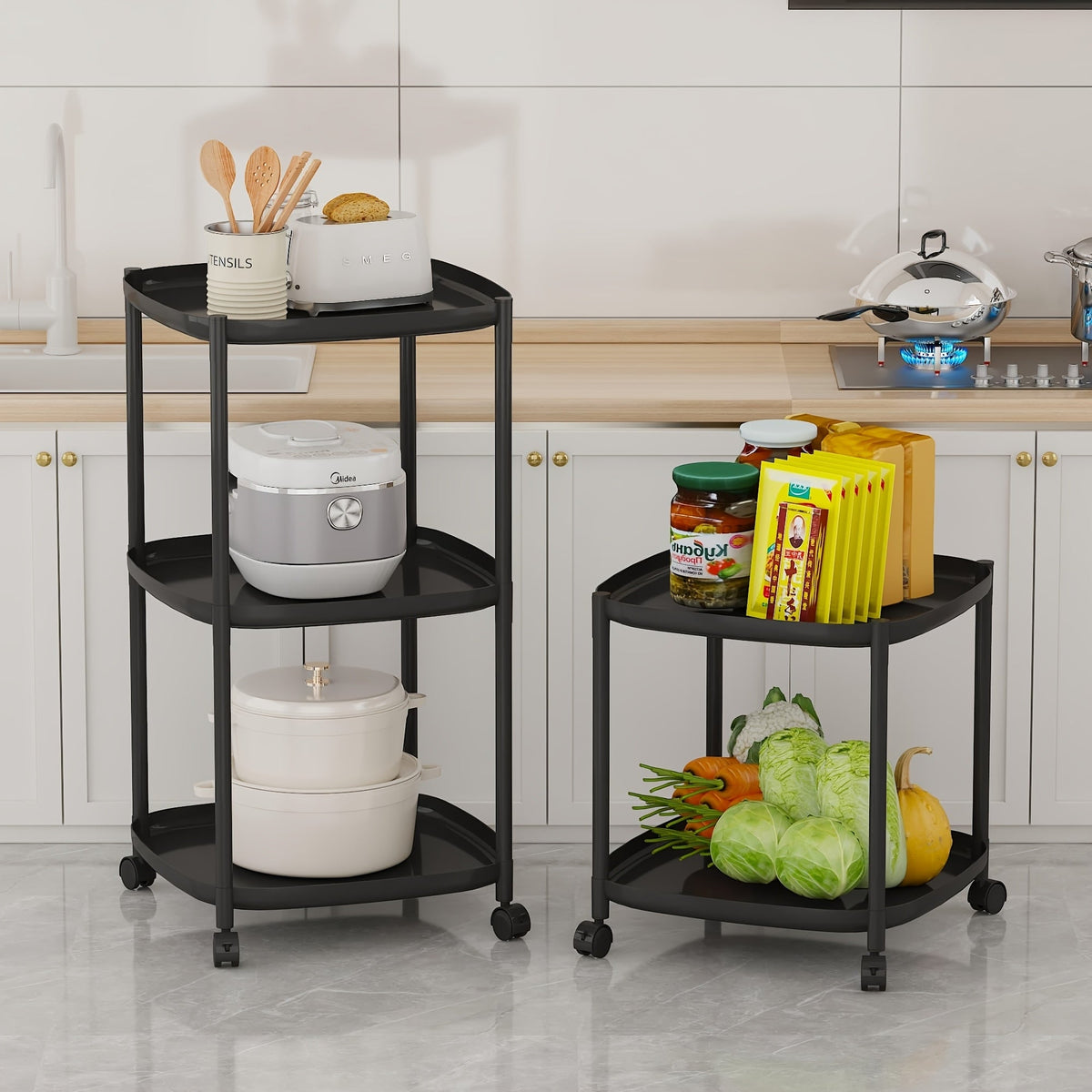 Masuta multifunctionala pe roti 62x39 cm cu 3 niveluri
