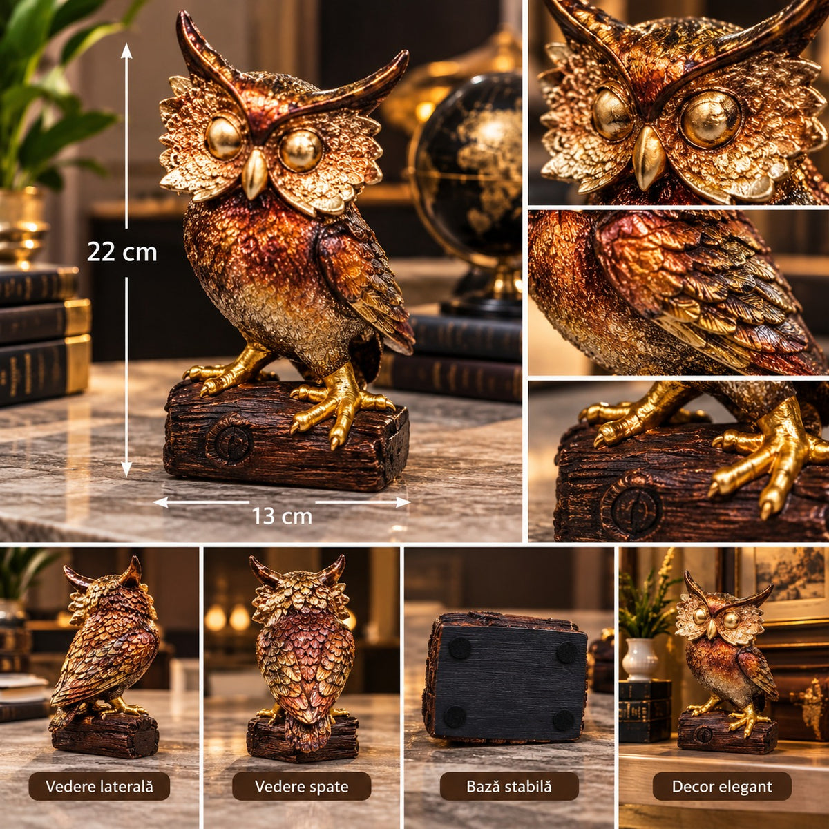 Statuetă Decorativă Bufniță, Rășină Finisată – 22 × 13 cm - imagine principala