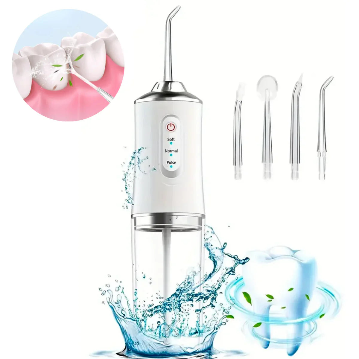 Irigator bucal electric, 1600 pulsatii/min, 5 programe, 300 ml, 4 Duze incluse,