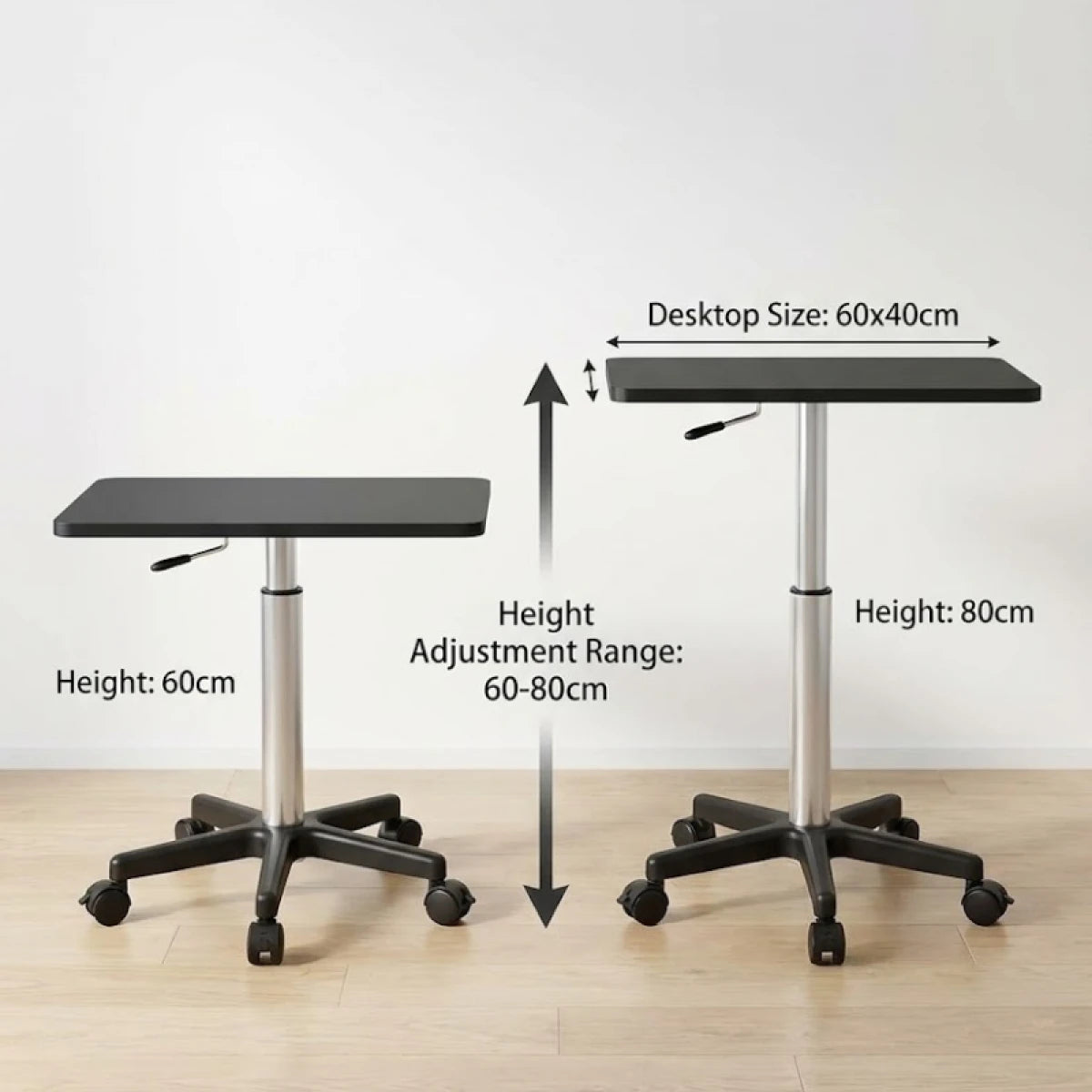 Masuta Portabila cu Inaltime Ajustabila 60x80 cm Piston Pneumatic Blat MDF Alb - detaliu produs