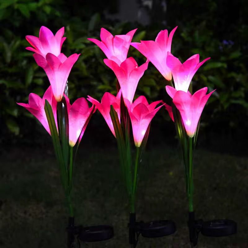 Set 2 lampi solare tip crin 75 cm pentru gradina iluminare decorativa exterior