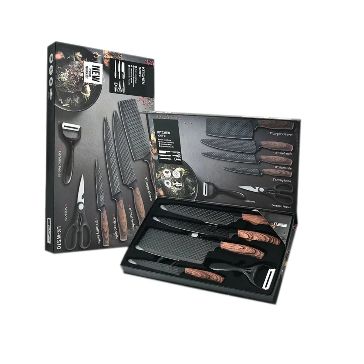 Set Cutite Bucatarie Inox 6 Piese 4 Cutite Otel Inoxidabil Foarfeca Ceramica - detaliu produs