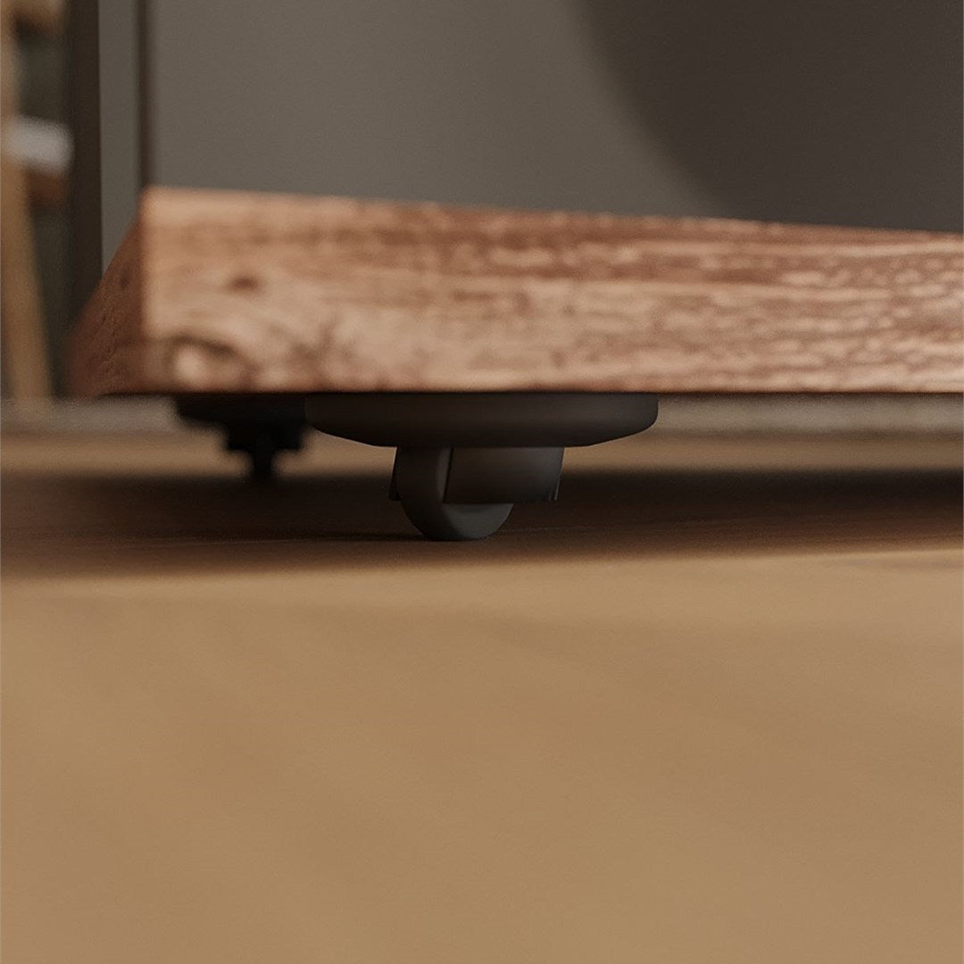 Masuta de cafea pe roti, masuta living 90 x 42 cm cu blocaj roti mobilitate in living, raft inferior pentru reviste sau telecomanda, PAL melaminat 18 mm bicolor Pin + Antracit, stil modern industrial Pin/Antracit - detaliu 4