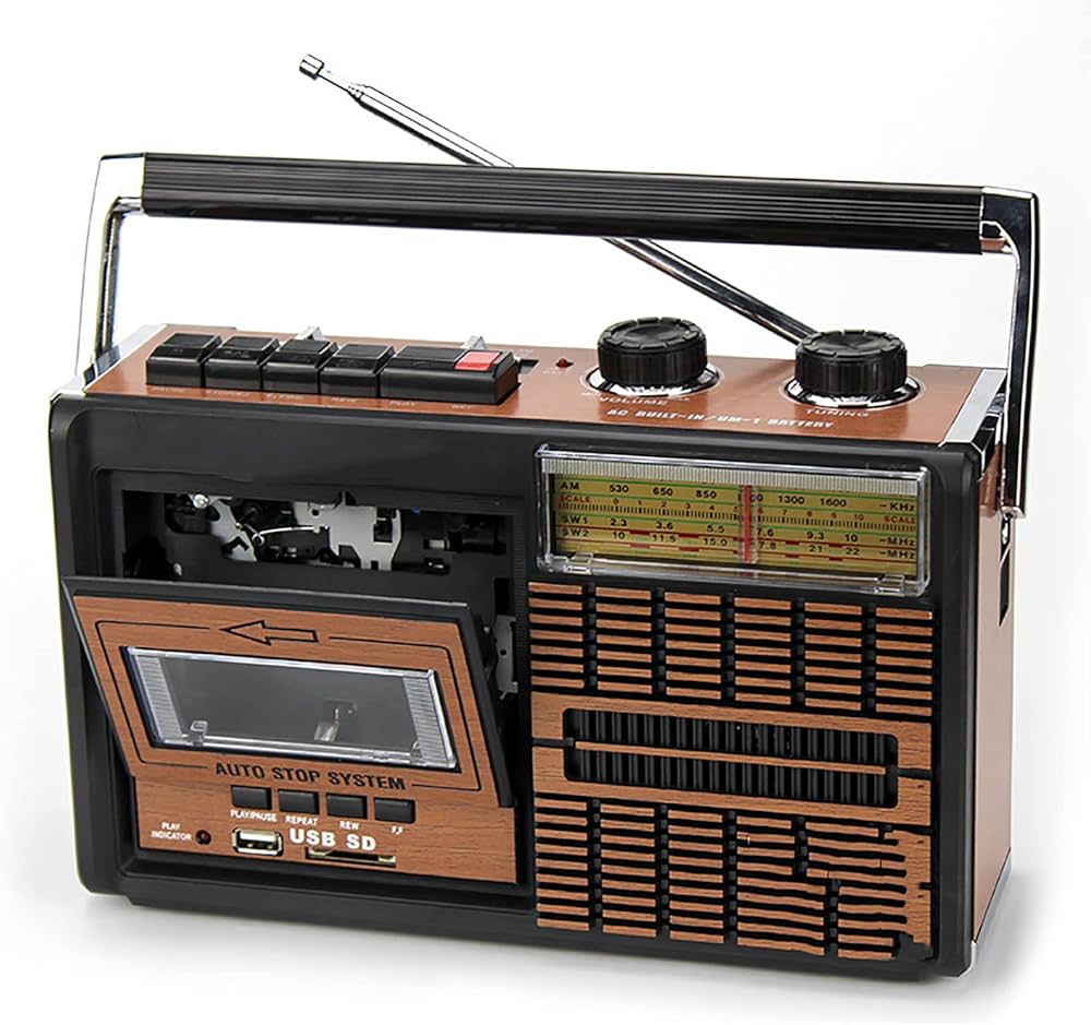 Radio retro portabil FP-319BT, Casetofon, MP3, bluetooth , USB/SD, FM/AM/SW, Negru