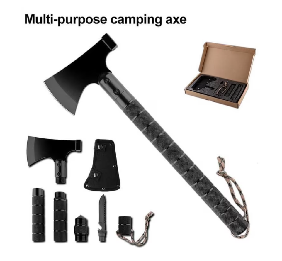 Topor Tactic Multifunctional pentru Camping cu Accesorii Intercambiabile