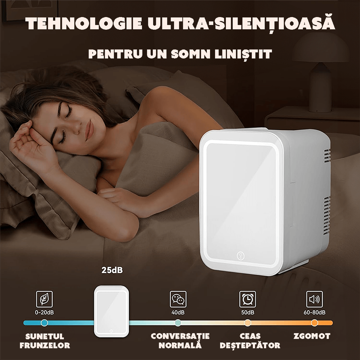 Mini Frigider pentru Cosmetice, functie de Racire si Incalzire, capacitate 4 litri, cu Oglinda si Iluminare LED, 12 V si 220 V