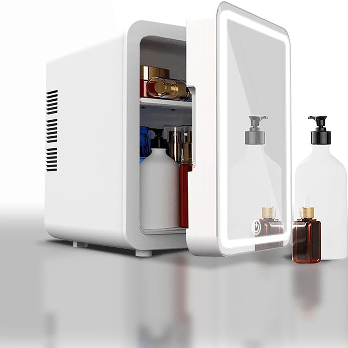 Mini Frigider pentru Cosmetice, functie de Racire si Incalzire, capacitate 4 litri, cu Oglinda si Iluminare LED, 12 V si 220 V