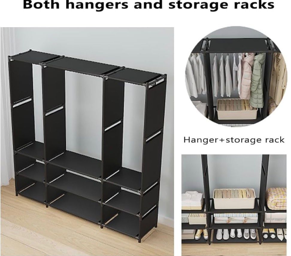 Dulap organizator haine cu rafturi si bara pentru umerase, 170x130x36 cm
