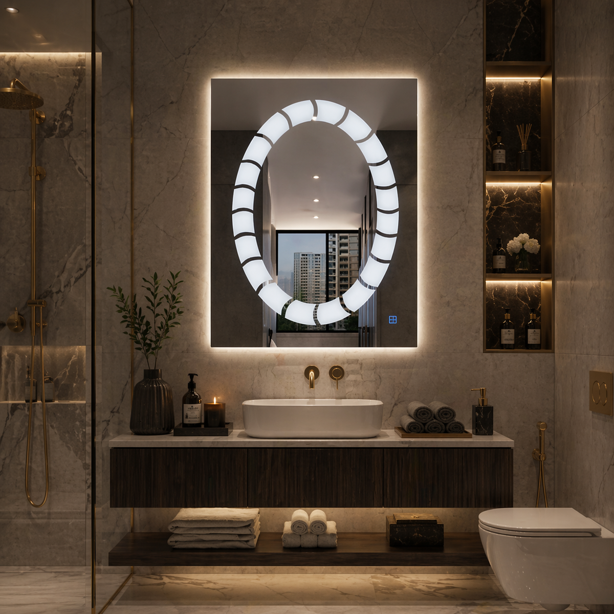 Oglinda led ovala premium 60x80, cu touch, dezaburire si lumina reglabila