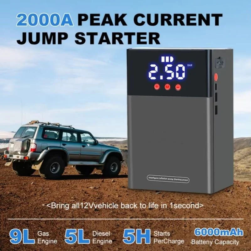 Jump Starter auto multifunctional 12V cu compresor aer 150 PSI si baterie 6000mAh