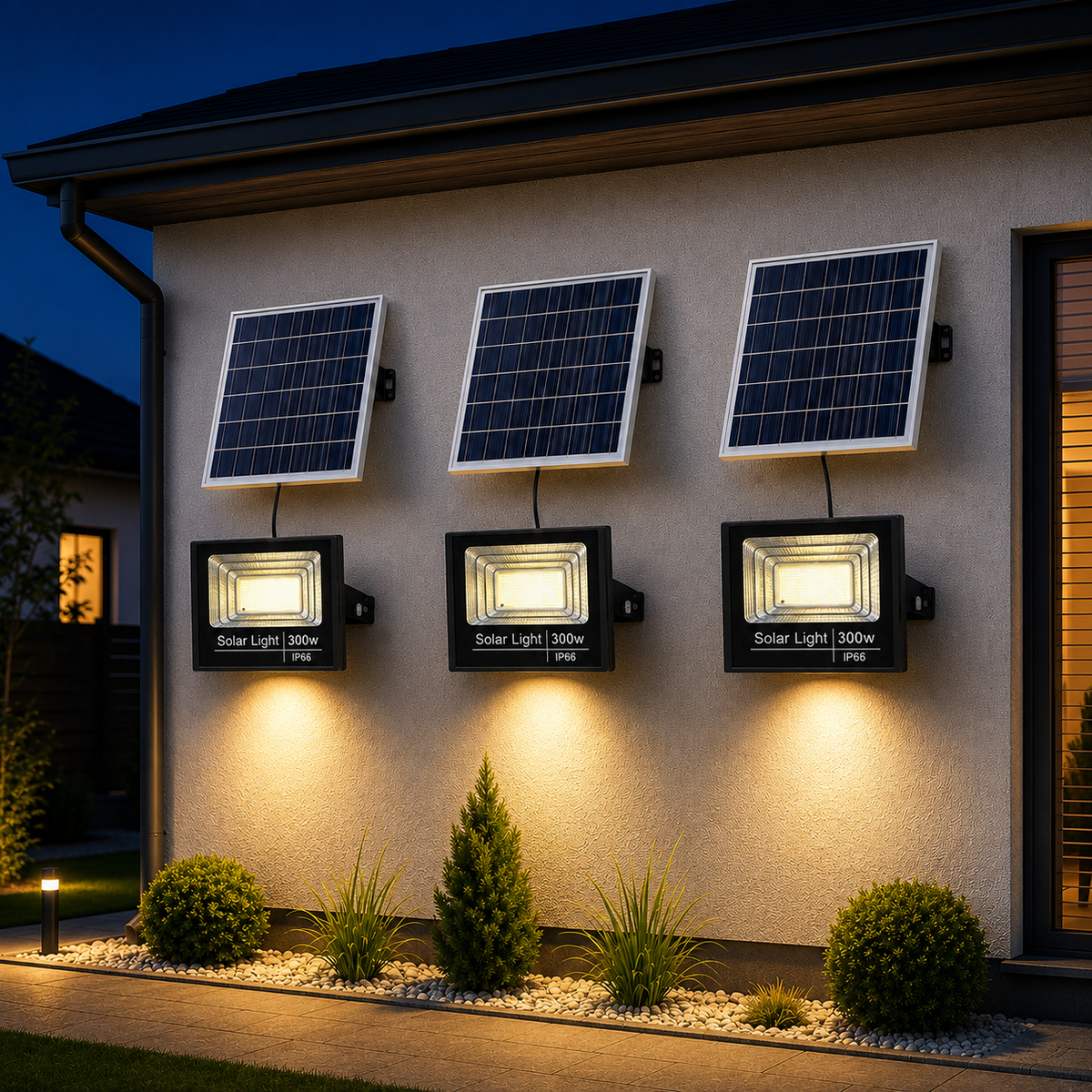 Set 3 Proiectoare Solare LED cu Panou Solar si Telecomanda, IP67, Lumina Rece