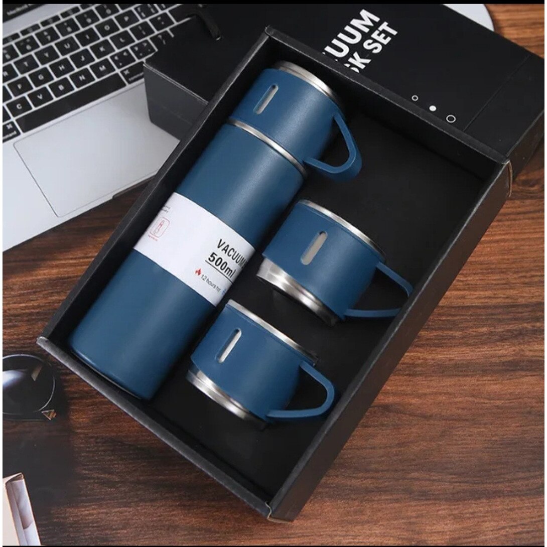 Set Cadou Termos 500ml cu 3 Cesti Inox Perete Dublu Pastreaza Bauturi Calde Reci 12 Ore Etans - detaliu produs