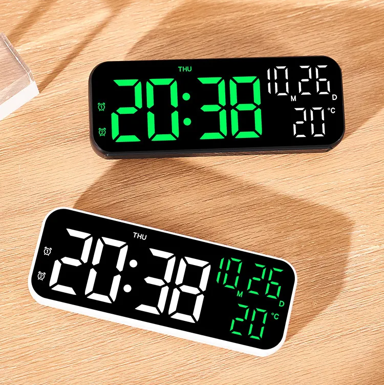 Ceas digital de perete cu afisaj LED, afisare temperatura si data, mod de noapte, ceas de masa, ceas electronic cu LED, 12H, 24H