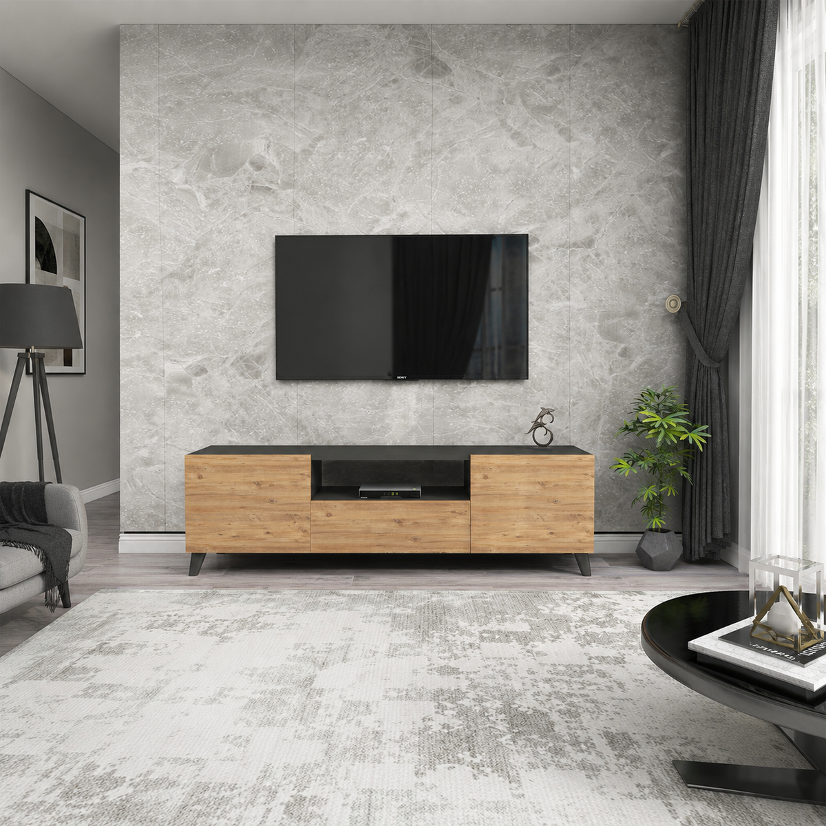 Comoda TV 140x30x46 cm, cu picioare inalte 12 cm, pentru living