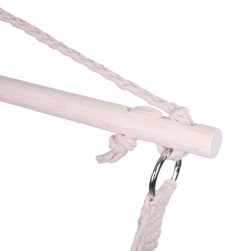 Scaun hamac de exterior suspendat cu bară de lemn, capacitate 110 kg, pentru interior sau exterior