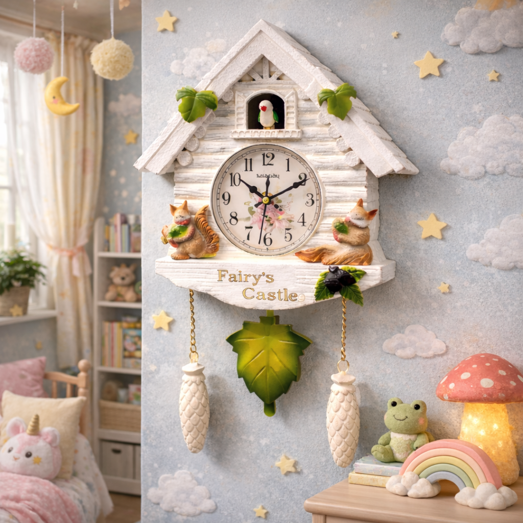 Ceas de perete cu pendul si cuc Fairy Castle 26 x 48 x 9 cm