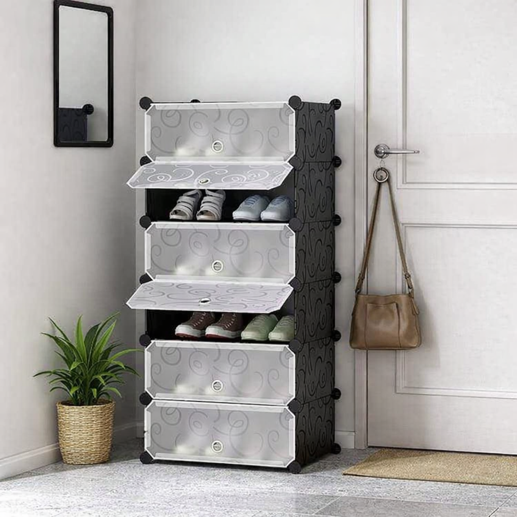 Dulapr Modular pentru Incaltaminte, cu 5 Niveluri, Design Portabil cu Usi, 85 x 47 x 37cm