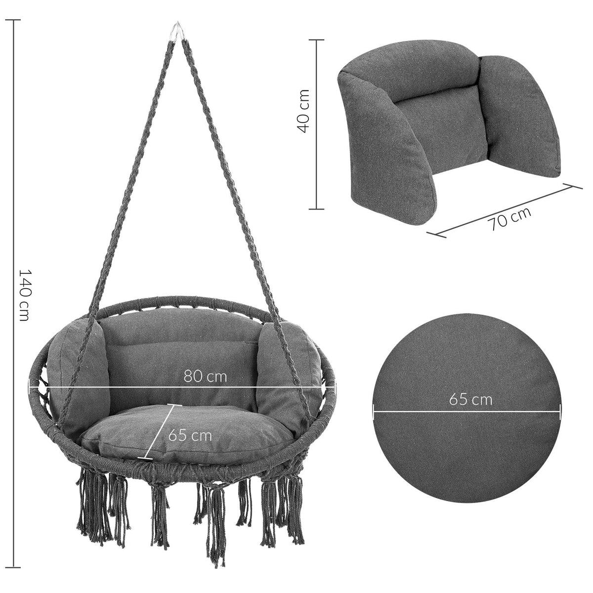 Leagan Suspendat cu Perna Diametru 80cm Sarcina 150kg Cadru Metalic - detaliu produs