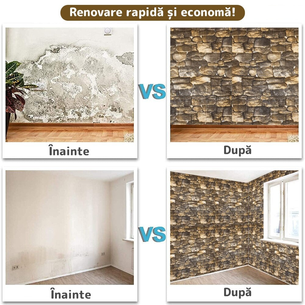 Tapet 3D caramida model piatra naturala auto-adeziv pentru interior, 70 x 77 cm