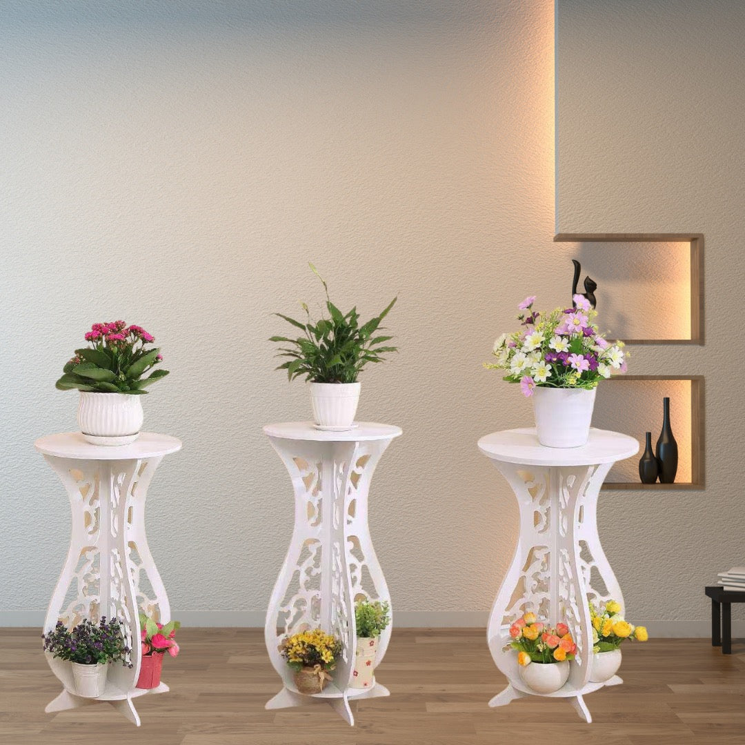 Set 3 masute decorative pentru ghivece de flori din PVC, 59 x 31cm