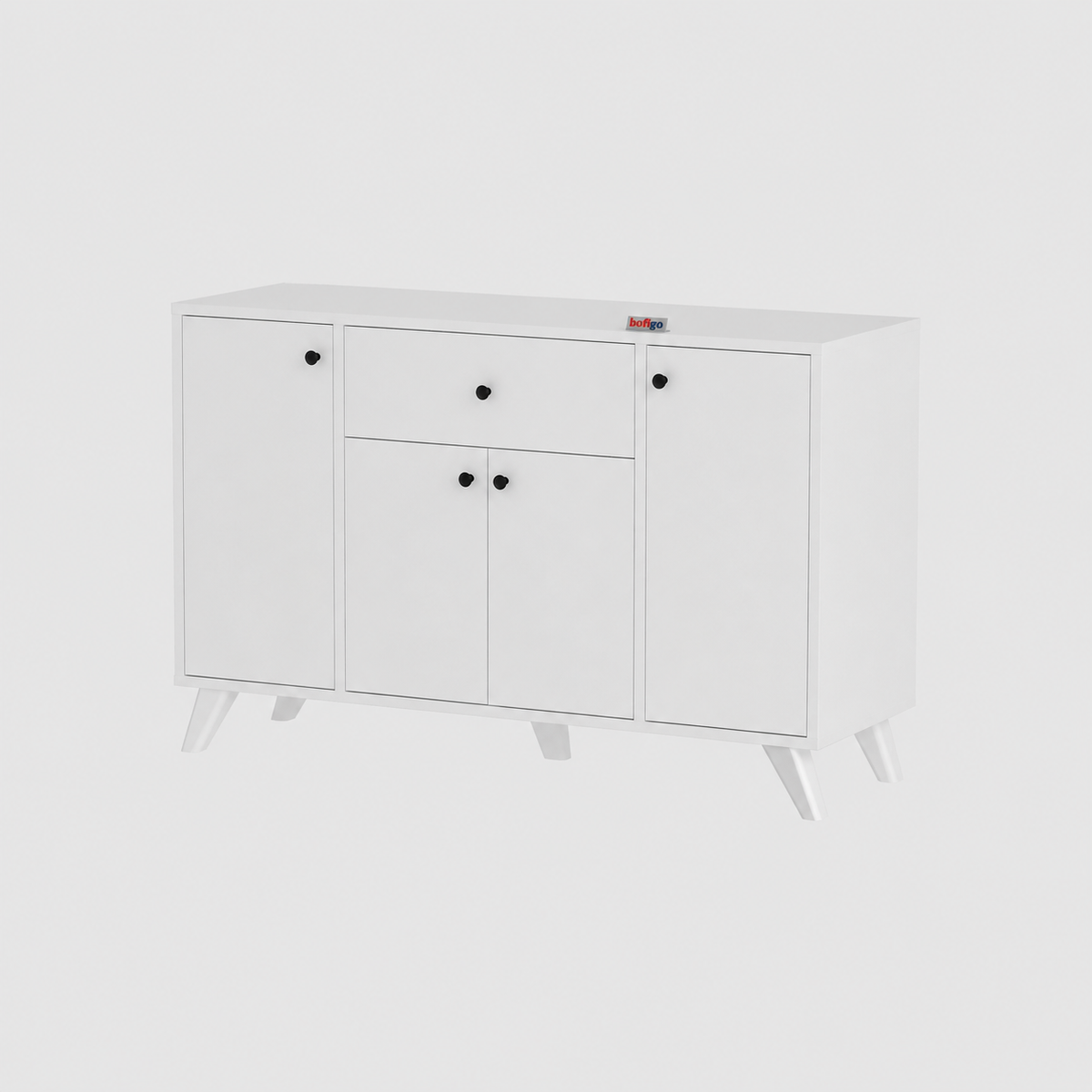 Dulap multifunctional 120x43,4x89 cm, cu 4 usi si sertare, pentru bucatarie, camara sau colt de cafea, alb