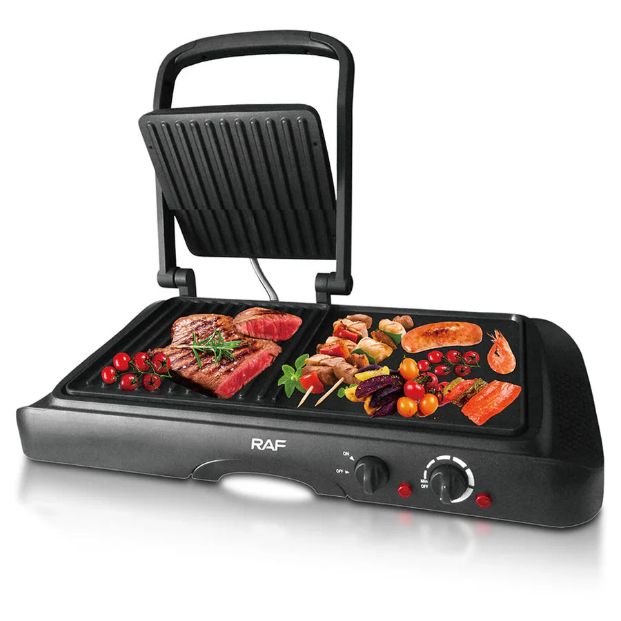 Grill și plită electrică 2 în 1 RAF R.2695 – Putere 1600W, suprafata antiaderenta, temperatura reglabila, culoare negru