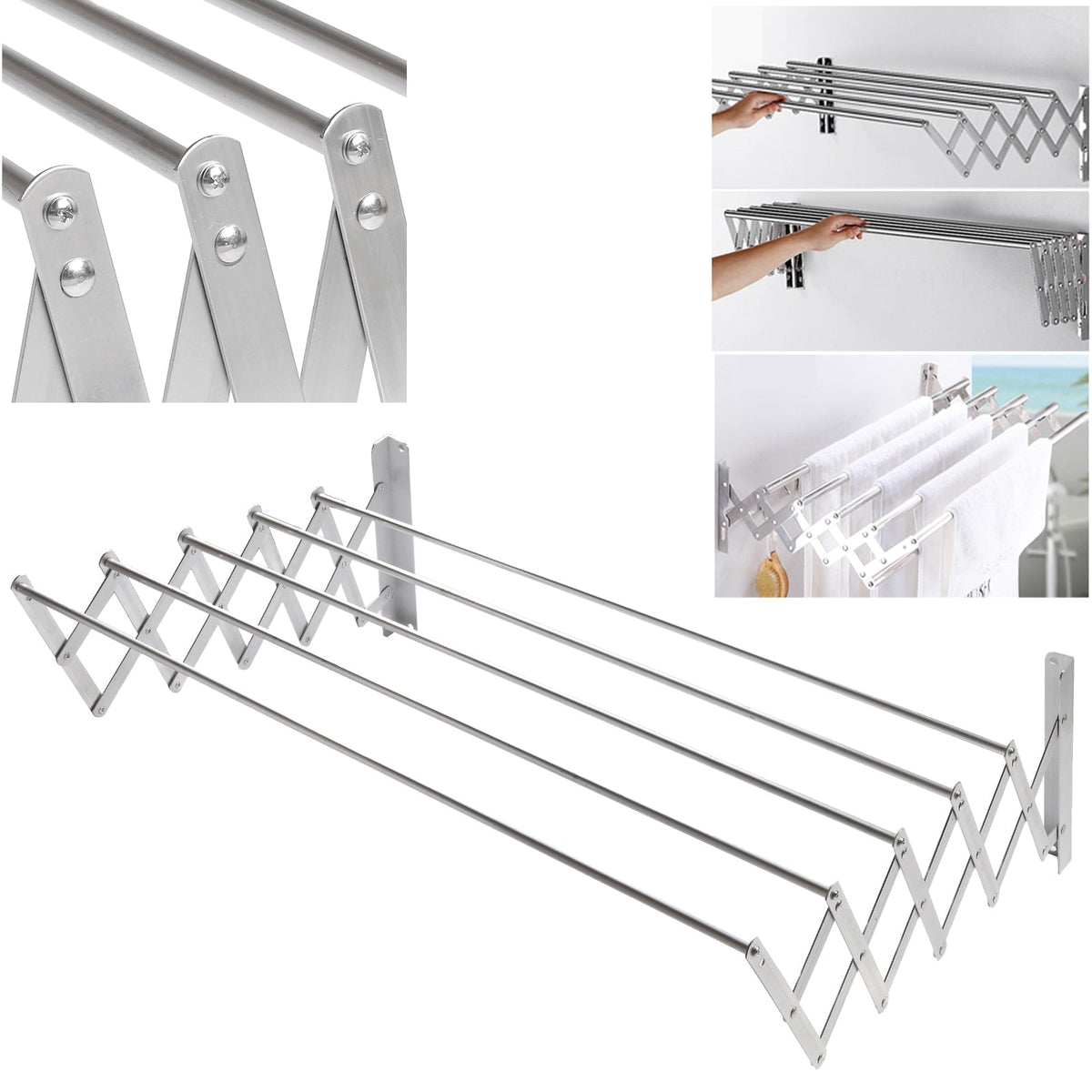 Uscator rufe din metal, retractabil, cu prindere in perete