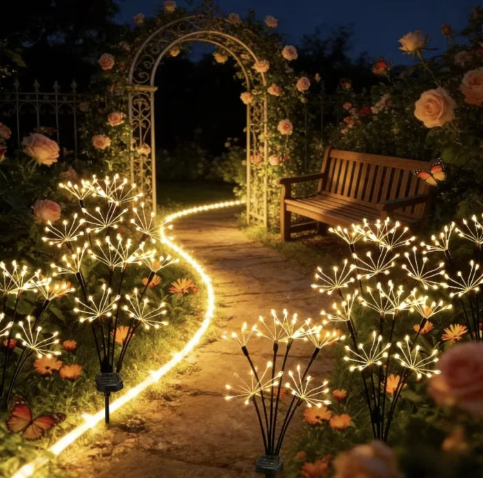 Set 2 Lampi Solare Decorative de Gradina Tip Papadie 72 cm 6 Ramuri Flexibile 60 LED Alb Cald - detaliu produs