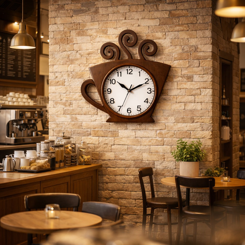 Ceas de perete model ceasca cafea 29x27 cm – design decorativ pentru bucatarie sau cafenea
