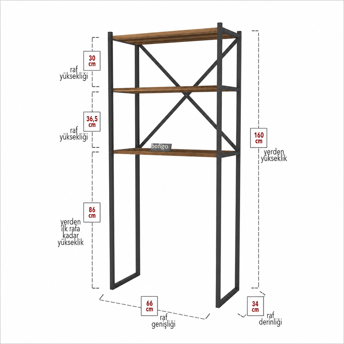 Raft metalic pentru baie, organizator peste masina de spalat, 3 rafturi, 66 x 34 x 160 cm