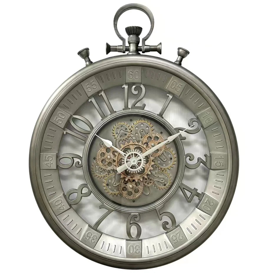 Ceas de Perete Premium Industrial Tervalion cu Mecanism Rotativ Vizibil, Design Vintage – Diametru 60 cm - detaliu produs