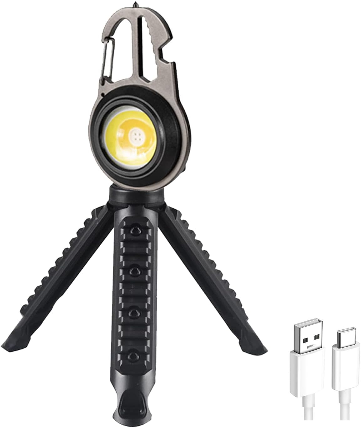Lanterna LED tip breloc cu trepied, dispozitiv spargere geamuri, surubelnite, cheie, deschizator sticle