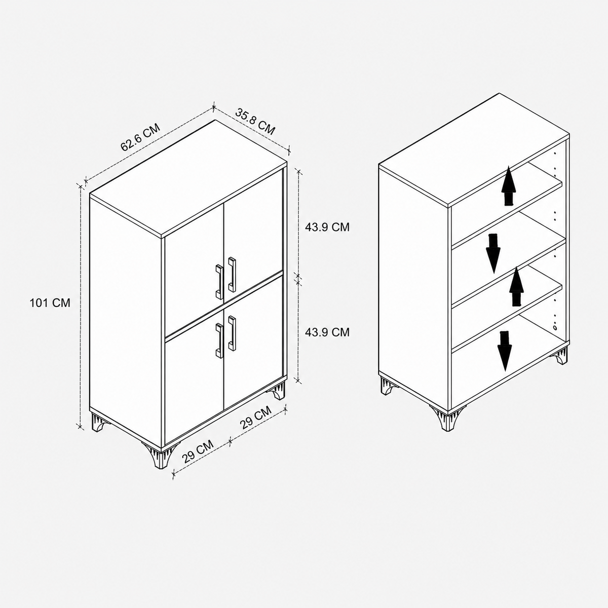 Dulap multifunctional din PAL 62,6x35,8x101 cm, cu 4 usi si 4 compartimente, pentru depozitare