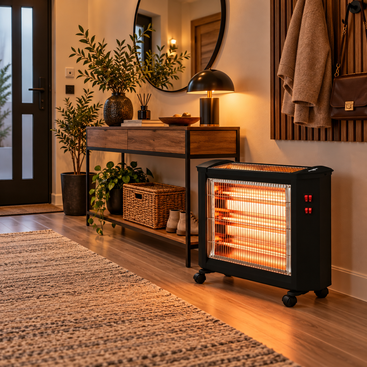 Radiator Electric Quartz Hausberg HB-8800, 1600W, 4 Tuburi Quartz, 4 Trepte de Putere, Protecție la Răsturnare, Negru