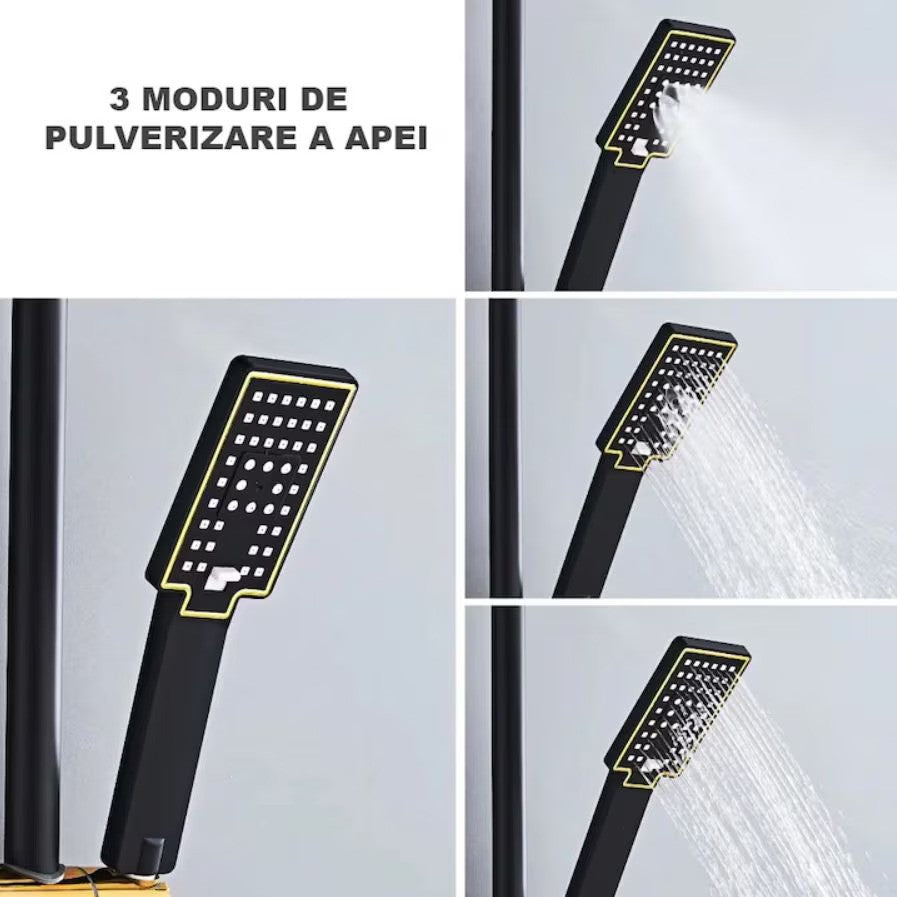 Coloana Dus Termostatica Premium Negru Auriu Afisaj Digital LED 28x19 cm - detaliu produs